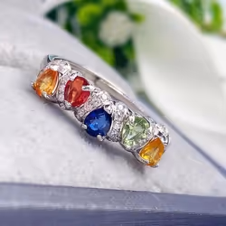 Sace Gems 925 Sterling Silver 2*2.5mm Natual Colourful Sapphire Rings For Women Engagement Cocktail Party Fine Jewelr - multicolor, Open
