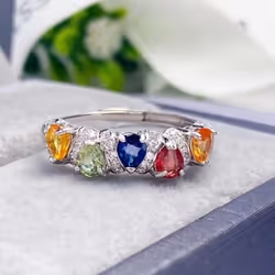 Sace Gems 925 Sterling Silver 2*2.5mm Natual Colourful Sapphire Rings For Women Engagement Cocktail Party Fine Jewelr - multicolor, Open