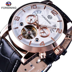 Forsining Men&apos;s Luxury Tourbillon Automatic Mechanical Watch Wave Designdate Display Luminous Hands Water Resistant Fashionable Wrist Watc - gold