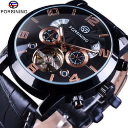 Forsining Men&apos;s Luxury Tourbillon Automatic Mechanical Watch Wave Designdate Display Luminous Hands Water Resistant Fashionable Wrist - rose gold