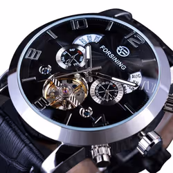 Forsining Men&apos;s Luxury Tourbillon Automatic Mechanical Watch Wave Designdate Display Luminous Hands Water Resistant Fash ...
