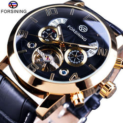 Forsining Men&apos;s Luxury Tourbillon Automatic Mechanical Watch Wave Designdate Display Luminous Hands Water Resistant Fashionable Wrist - grey,gold