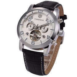 Forsining Men&apos;s Luxury Tourbillon Automatic Mechanical Watch Wave Designdate Display Luminous Hands Water Resistant Fashionable Wrist Wat - ivory
