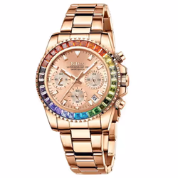 Biden Women&apos;s Fashionable Diamond Business Multifunctional Quartz Waterproof Watch - rose