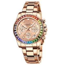 Biden Women&apos;s Fashionable Diamond Business Multifunctional Quartz Waterproof Watch - rose