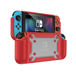 Case for Nintendo Switch OLED Protective Shell for Switch OLED Console Shockproof Back Cover Clear Hard PC + Soft Silicone - Red