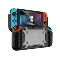 Case for Nintendo Switch OLED Protective Shell for Switch OLED Console Shockproof Back Cover Clear Hard PC + Soft Silicone - Black
