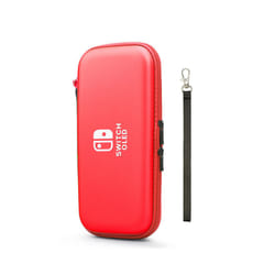 NS OLED Console Hard Shell PU Waterproof Carry Bag Accessories Storage Pouch Case With Hand Strap For Nintendo Switch OLED - Red