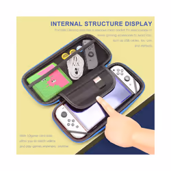 NS OLED Console Hard Shell PU Waterproof Carry Bag Accessories Storage Pouch Case With Hand Strap For Nintendo Switch OLED - Black