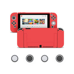 Protective Case Bundle with 4pcs Grip Caps For Nintendo Switch OLED, For Switch NS Cover,Switc Game Accessories - Red, Nintendo Switch