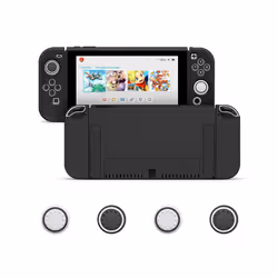 Protective Case Bundle with 4pcs Grip Caps For Nintendo Switch OLED, For Switch NS Cover,Switc Game Accessories - Black, Nint ...