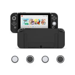 Protective Case Bundle with 4pcs Grip Caps For Nintendo Switch OLED, For Switch NS Cover,Switc Game Accessories - Black, Nintendo Switch