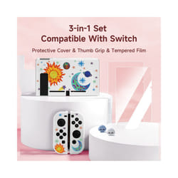 Moon Switch Case for Switch Oled/Ns - 3-in-1 Switch Accessory Kit with 1 Switch Shell, 2 Screen Protectors, 2 Thumb Grips - WHITE, Nintendo SwitchOLED