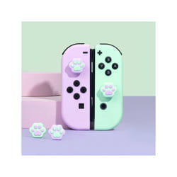 Shaped Cat Claw Thumb Grip Cap Silicone Soft Protective Cover Controller Thumbstick Case For Nintendo Switch Oled JoyCon - Purple Green