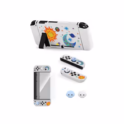 Moon Switch Case for Switch Oled/Ns - 3-in-1 Switch Accessory Kit with 1 Switch Shell, 2 Screen Protectors, 2 Thumb Grips - WHITE, Nintendo Switch