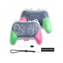 Transparent Clear Crystal Case Controller Protective Cover Handle Shell with charging port For Nintendo Switch Pro Controller - Transparent White