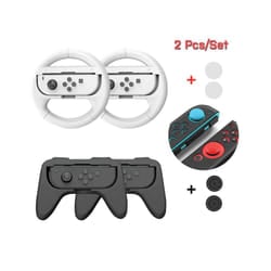 8 in 1 Siwthc Oled Accessories Kit 2 Racing Steering Wheel 2 Handle Grips 4 Analog Caps for Nintendo Switch Joycon Tennis - WHITE