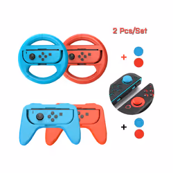 8 in 1 Siwthc Oled Accessories Kit 2 Racing Steering Wheel 2 Handle Grips 4 Analog Caps for Nintendo Switch Joycon Tennis - R ...