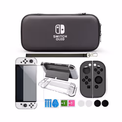 For Nintendo Switch Oled Case bundle Bag Pack Game Accessories Kit Hard Shell Travel Storage Bag JoyCon Protective Cover - Bl ...
