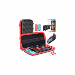 For Switch Case Compatible with Nintendo Switch, 9 in 1 Accessories kit with Carrying Case, Dockable Protective Case - Red an ...