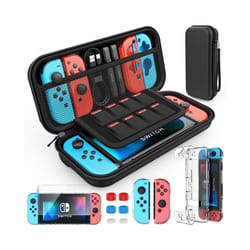 For Switch Case Compatible with Nintendo Switch, 9 in 1 Accessories kit with Carrying Case, Dockable Protective Case - Black