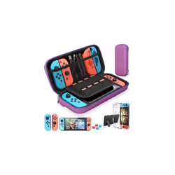 For Switch Case Compatible with Nintendo Switch, 9 in 1 Accessories kit with Carrying Case, Dockable Protective Case - PURPLE