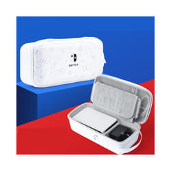 For Nintendo Switch & OLED PU Storage Bag Hard Portable Carrying Case Bracket Pouch Console Protective Cover Accessories - white with pattern