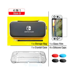 For Nintend Switch OLED Hard Case Cover Travel Storage Bag&Crystal Shell &Screen Glass Film for Nintendo Switch OLED Accessories - 4 IN 1 Style B