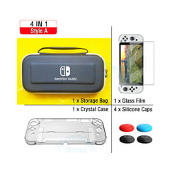 For Nintend Switch OLED Hard Case Cover Travel Storage Bag&Crystal Shell &Screen Glass Film for Nintendo Switch OLED Accessories - 4 IN 1 Style A