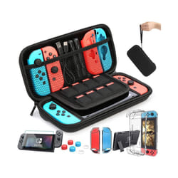 HEYSTOP Switch Carrying Bag for Nintendo Switch Case with  9 in 1 Nintendo Switch Accessories Kit and 6 Pcs Thumb Grip - Black