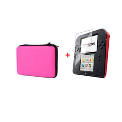 2DS EVA Protector Hard Travel Carry Case cover Pouch bag Clear Touch Film Screen Guard Silicone Case For Nintendo Nintend - Pink 2 in 1