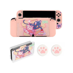 NEKO Cat Switch OLED Case Storage Bag PU Carrying Case Pink Shockproof Shell Switch Hard PC Cover For Nintendo Switch Accessory - Oled Case Set