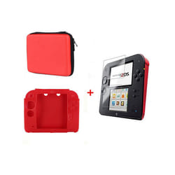 2DS EVA Protector Hard Travel Carry Case cover Pouch bag Clear Touch Film Screen Guard Silicone Case For Nintendo Nintend - Red 3 in 1
