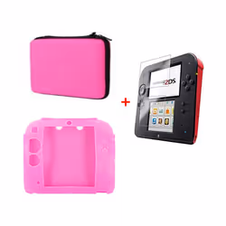 2DS EVA Protector Hard Travel Carry Case cover Pouch bag Clear Touch Film Screen Guard Silicone Case For Nintendo Nintend - Red 3 in 1
