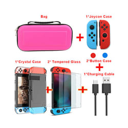 Portable Hard Shell Case for Nintend Switch Water-resistent EVA Carrying Storage Bag for Nitendo switch NS Console Accessories - Pink-6 in 1 Set