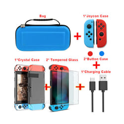 Portable Hard Shell Case for Nintend Switch Water-resistent EVA Carrying Storage Bag for Nitendo switch NS Console Accessories - Blue-6 in 1 Set