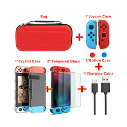 Portable Hard Shell Case for Nintend Switch Water-resistent EVA Carrying Storage Bag for Nitendo switch NS Console Accessories - Red-6 in 1 Set