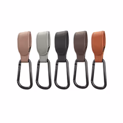 Convenient Baby Stroller Hooks Clips Stroller Accessories Aluminum Alloy Carabiner for Hanging Diaper Bags PU Leather - Black