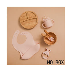 Wooden Dinner Plate Feeding Supplies Bamboo Baby Tableware Silicone Suction Plate Bowl BPA Free Baby Stuff Newborn Accessories - 7pcs Pink set-01