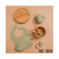 Wooden Dinner Plate Feeding Supplies Bamboo Baby Tableware Silicone Suction Plate Bowl BPA Free Baby Stuff Newborn Accessorie ...