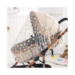 Universal Pram Net Baby Sunshades Mosquito Net Buggys Insect Net Fly Net Protection Cover for Stroller Pushchair - White Daisy
