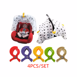 Baby Colorful Car Seat Accessories Plastic Pushchair Toy Clip Pram Stroller Peg To Hook Cover Blanket Mosquito Net Clips - Black 4 psc