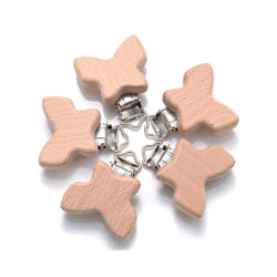5Pcs/Lot New Arrival Lovely Wooden Pacifier Clip Natural Beech Wood Accessories for Baby Handmade Dummy Clips Pacifier Chain - EE