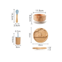 Wooden Dinner Plate Feeding Supplies Bamboo Baby Tableware Silicone Suction Plate Bowl BPA Free Baby Stuff Newborn Accessories - 4pcs Powder blue