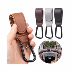 Baby Stroller Hook Soft PU Leather Pram Hooks Baby Car Bag Stroller Organizer Travel Accessories Stroller for Dolls - black