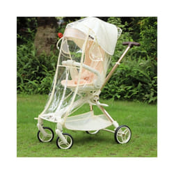 EVA Baby Stroller Accessories Waterproof Rain Cover Transparent Wind Dust Shield Zipper Open For Pushchairs - for Beige edging