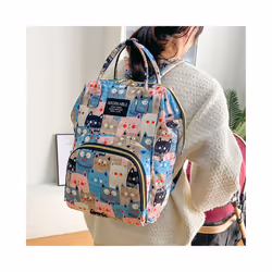 Cartoon Baby Stroller Hanging Bag Baby Diaper Storage Bag Large Capacity Baby Bottle Thermos Fashion Mommy Backpack Portable - Green Cat