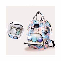 Cartoon Baby Stroller Hanging Bag Baby Diaper Storage Bag Large Capacity Baby Bottle Thermos Fashion Mommy Backpack Portable - Green Cat