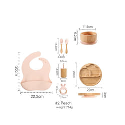 Wooden Dinner Plate Feeding Supplies Bamboo Baby Tableware Silicone Suction Plate Bowl BPA Free Baby Stuff Newborn Accessories - Peach