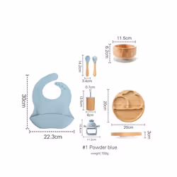 Wooden Dinner Plate Feeding Supplies Bamboo Baby Tableware Silicone Suction Plate Bowl BPA Free Baby Stuff Newborn Accessorie ...